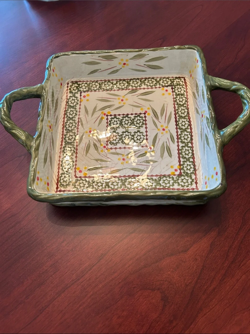 Temptations Hand-Painted 8 x 8 Green Ceramic Baking Dish